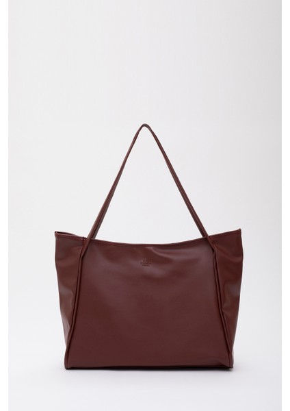 Bordo SHK90 Suni Deri Iç Bölmeli Fermuarlı El, Kol ve Omuz Shopper Çanta