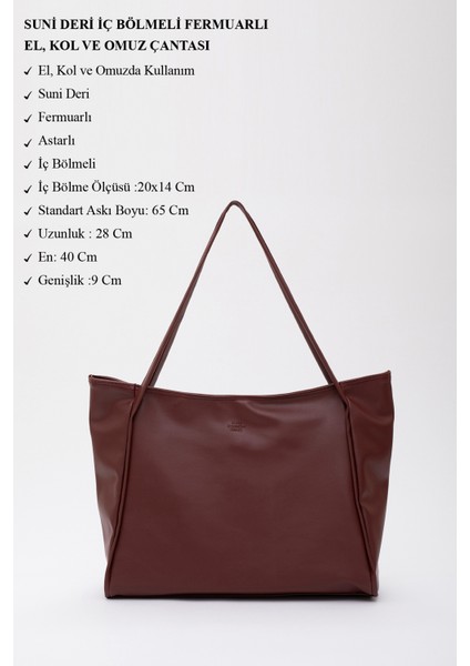 Bordo SHK90 Suni Deri Iç Bölmeli Fermuarlı El, Kol ve Omuz Shopper Çanta modelleri