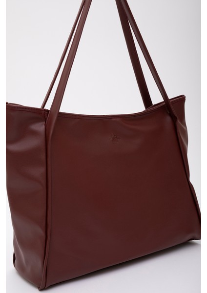 Bordo SHK90 Suni Deri Iç Bölmeli Fermuarlı El, Kol ve Omuz Shopper Çanta indirimleri