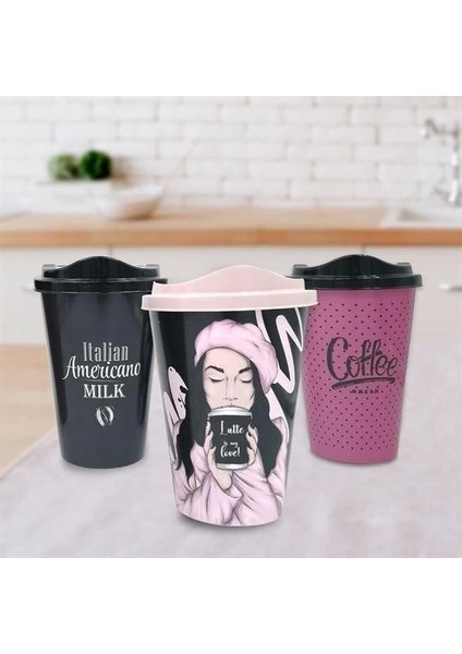 3 Adet Kahve Bardağı Seti Dekoratif Plastik Kahve Muhafaza Bardağı