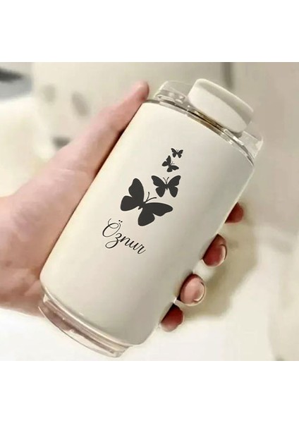 Kişiye Özel Retro Stil 240ML Vakumlu Isı Korumalı Kelebek Baskılı Termos Kupa