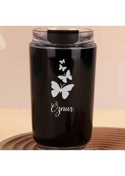 Kişiye Özel Retro Stil 240ML Vakumlu Isı Korumalı Kelebek Baskılı Termos Kupa