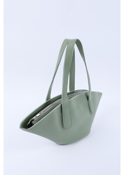 Mint Yeşil SHK124 Suni Deri, Astarlı, Fermuarlı,tek Bölmeli El, Kol ve Omuz Çantası