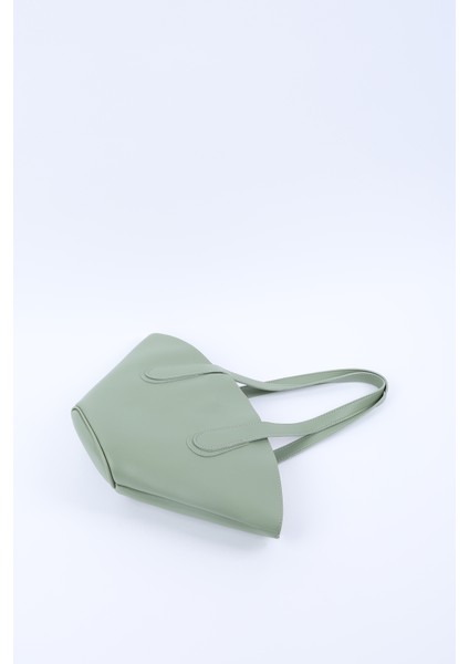 Mint Yeşil SHK124 Suni Deri, Astarlı, Fermuarlı,tek Bölmeli El, Kol ve Omuz Çantası