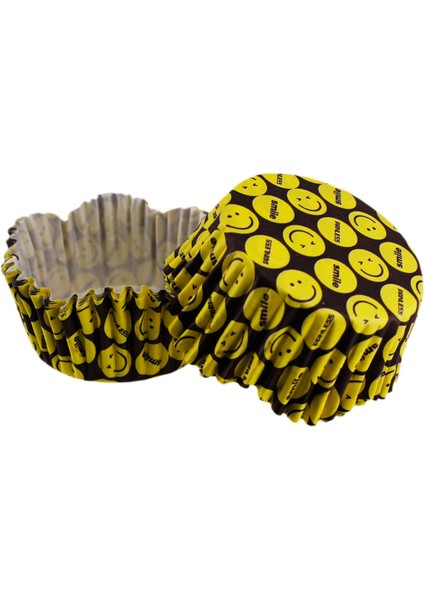 Cupcake Kalıbı Pet Kapsül Dalgalı Sarı Emoji Kek Kalıbı 65X38 mm (100 Adet)