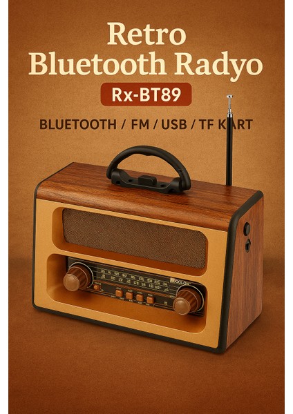 RX-BT89 Nostaljik Radyo – Bluetooth, Fm, Usb, Tf Kart ile Tam Donanımlı Retro Keyfi!