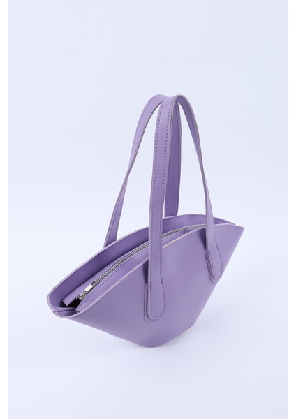 Lila SHK124 Suni Deri, Astarlı, Fermuarlı,tek Bölmeli El, Kol ve Omuz Çantası