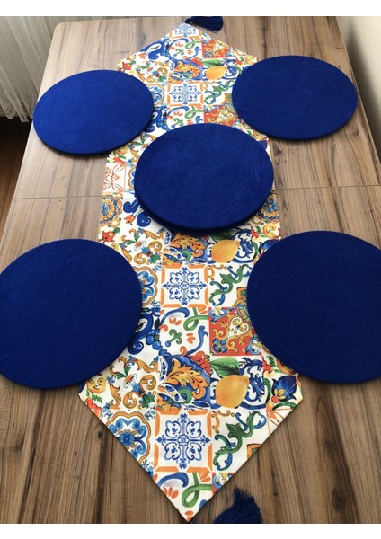 Sulu Boya Çini Limon Desenli Runner & Supla fiyatları