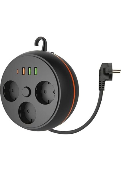3 Adet Soket,3 Adet USB ve 1 Adet Type-C Girişli Termal Akım Korumalı Makaralı Priz 3395 fiyatları