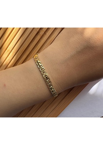 Ince Kordon Model Altın Renkli Çelik Bileklik Gold