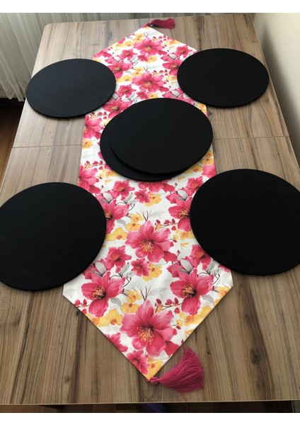 Fuşya Sarı Büyük Çiçek Desenli Runner & Supla fırsatları