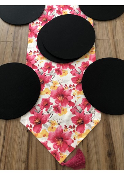 Fuşya Sarı Büyük Çiçek Desenli Runner & Supla indirimleri