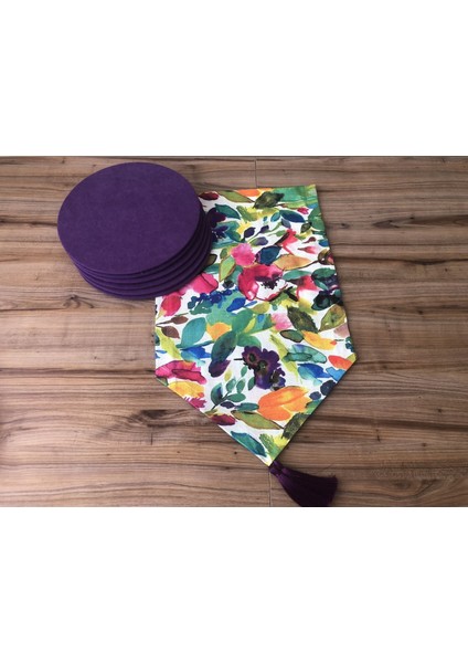 Sulu Boya Renli Yaprak Desenli Runner & Supla