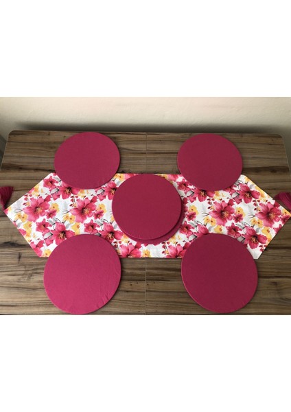 Fuşya Sarı Büyük Çiçekler Desenli Runner & Supla fiyatları