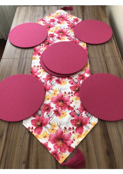 Fuşya Sarı Büyük Çiçekler Desenli Runner & Supla modelleri