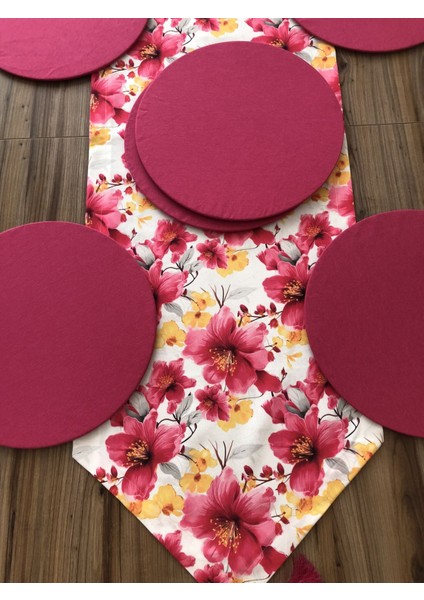 Fuşya Sarı Büyük Çiçekler Desenli Runner & Supla fırsatları