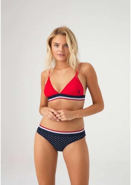 Kadın Beyaz Puantiyeli Büstiyer Slip Takımı