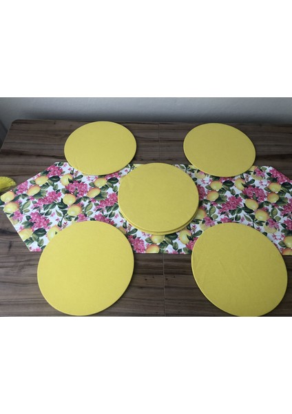 Fuşya Çiçekler Arasında Limon Desenli Runner & Supla fiyatları