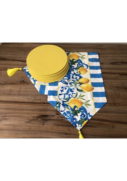 Mavi Çizgili Limon Desenli Runner & Supla