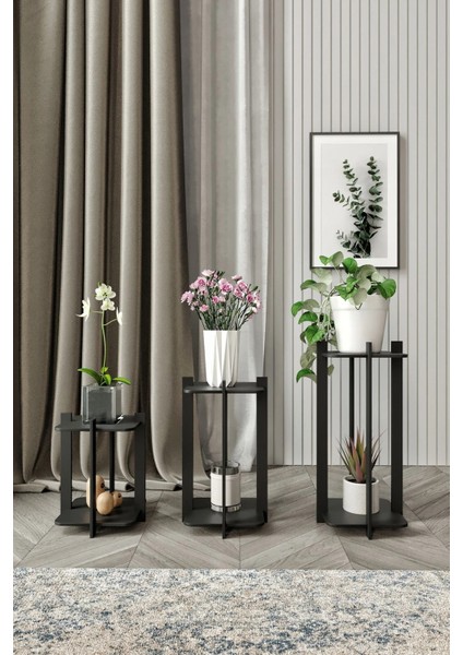 3'lü Kare Çiçeklik Saksılık Siyah fiyatları