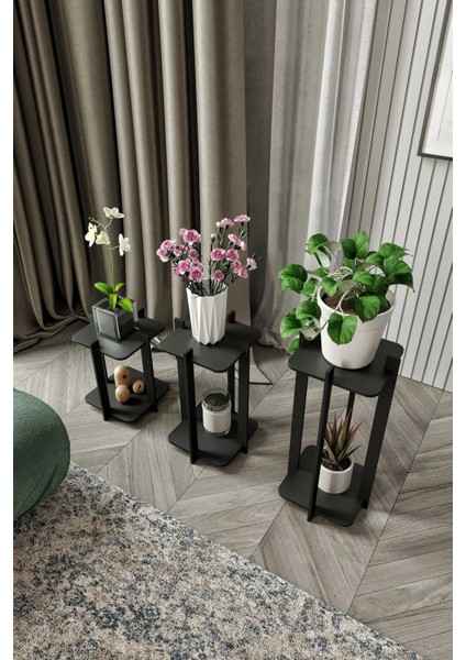 3'lü Kare Çiçeklik Saksılık Siyah modelleri