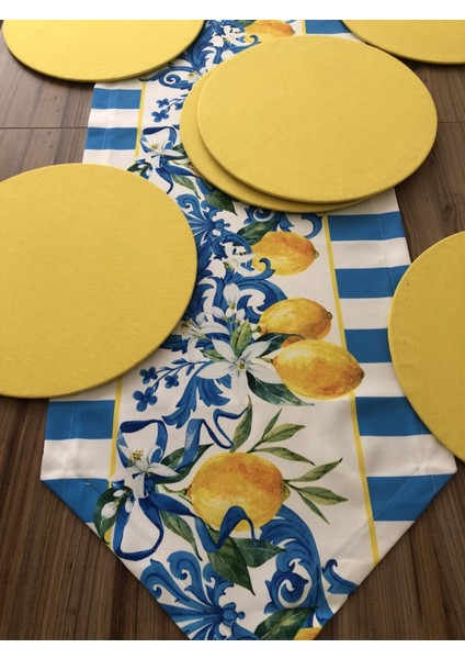 Mavi Çizgili Limon Desenli Runner & Supla fırsatları