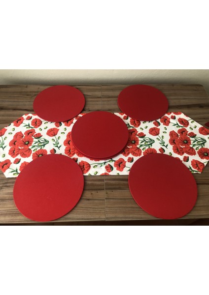 Kırmızı Gelincik Desenli Runner & Supla fiyatları