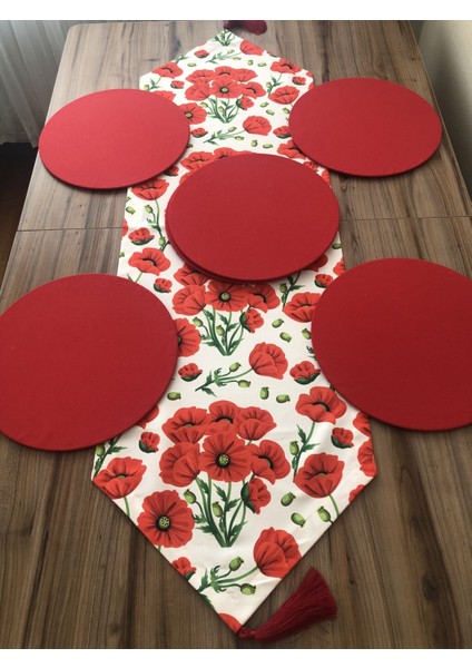 Kırmızı Gelincik Desenli Runner & Supla modelleri
