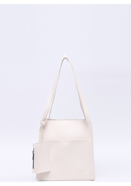 Krem SHK123 Suni Deri, Çıtçıtlı, Iki Bölmeli, Cüzdanlı, Makyaj Çantalı, Askılı, El, Kol ve Omuz Çantası