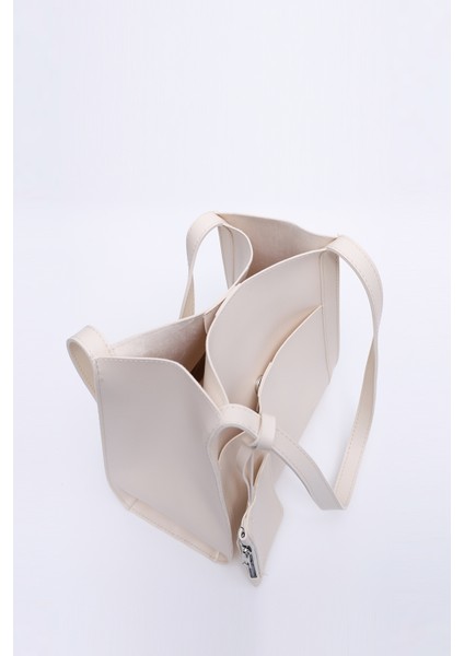 Krem SHK123 Suni Deri, Çıtçıtlı, Iki Bölmeli, Cüzdanlı, Makyaj Çantalı, Askılı, El, Kol ve Omuz Çantası