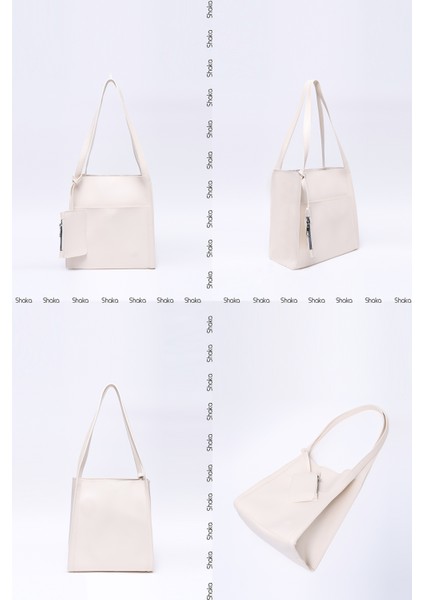 Krem SHK123 Suni Deri, Çıtçıtlı, Iki Bölmeli, Cüzdanlı, Makyaj Çantalı, Askılı, El, Kol ve Omuz Çantası