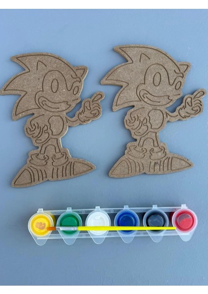 Ahşap Boyanabilir 2'li Kirpi Sonic Boyama Seti Okul Öncesi Boyama Etkinliği.