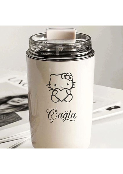 Kişiye Özel Retro Stil 240ML Vakumlu Isı Korumalı Hello Kitty Baskılı Termos Kupa