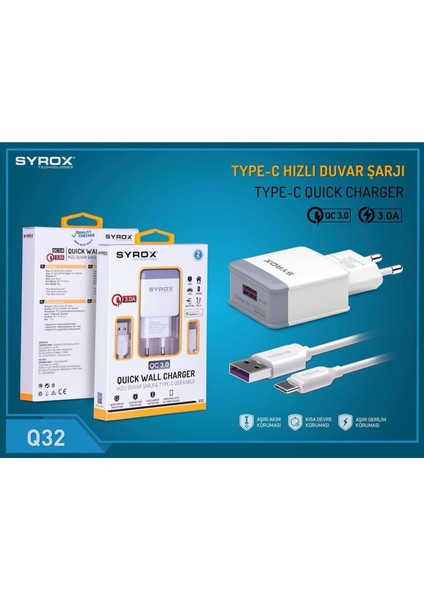 Q32 18W Hızlı Şarj Seti Beyaz FİRMALAR İÇİN 10 ADET modelleri