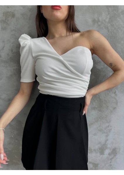 Prenses Kol Tek Omuz Crep Bluz modelleri