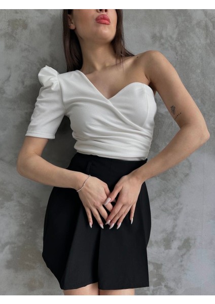 Prenses Kol Tek Omuz Crep Bluz fırsatları