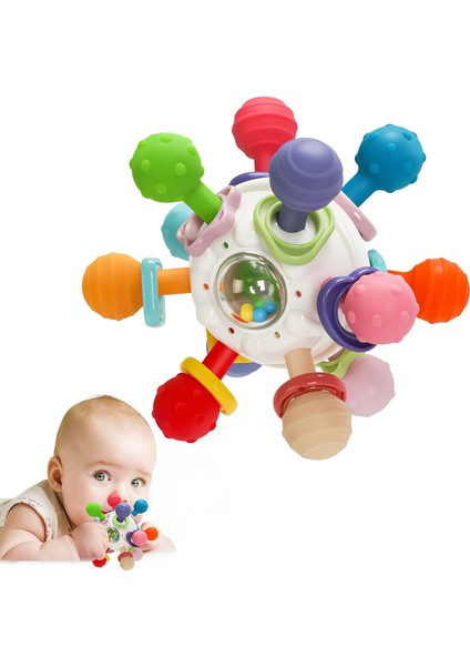 Bebek Montessori Duyusal Diş Kaşıyıcı Top – Motor Becerileri Gelişim Oyuncağı - Çok Renkli