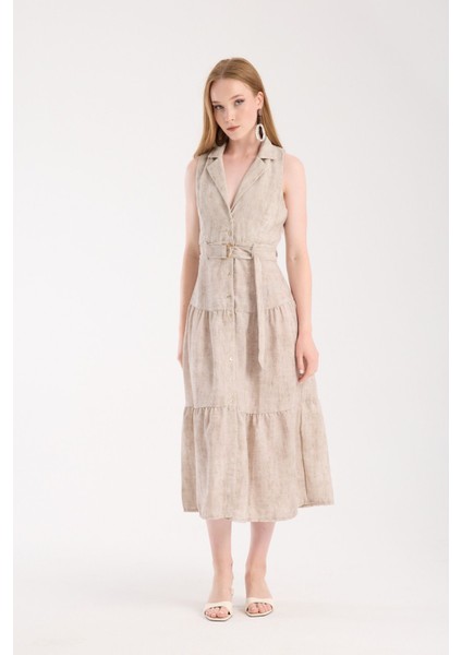 Ceket Yaka Önden Düğmeli Keten Elbise fiyatları