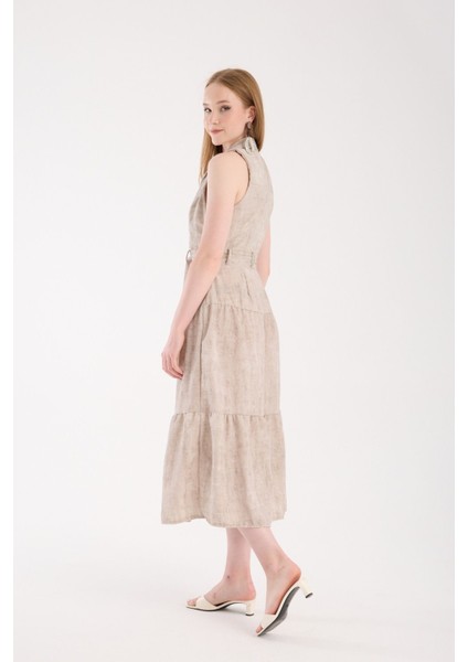 Ceket Yaka Önden Düğmeli Keten Elbise indirimleri