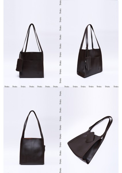 Kahve Rengi SHK123 Suni Deri, Çıtçıtlı, Iki Bölmeli, Cüzdanlı, Makyaj Çantalı, Askılı, El, Kol ve Omuz Çantası