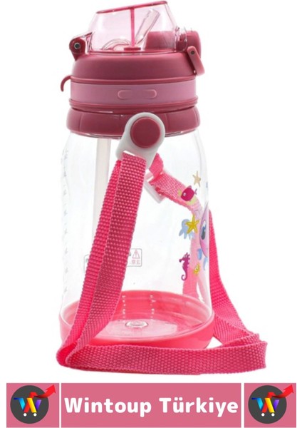 Dayanıklı Tritan Ev Ofis Çocuk Okul Spor Bpa Içermeyen Askılı Eğlenceli Renkli Pipetli Suluk 550 ml fırsatları