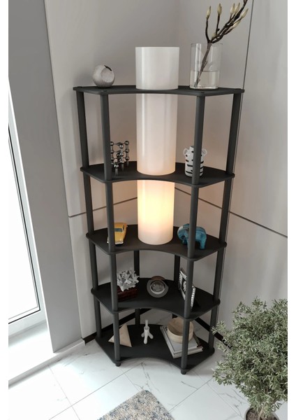 Conrad Dekoratif Raflı Lambader Siyah