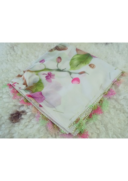 ve Reyhan %100 Pamuk Yazma Üzerine Tamamı El Işi Dört Tarafı Oyalı Yazma, Eşarp, Mevlit Örtüsü 100 x 100CM modelleri
