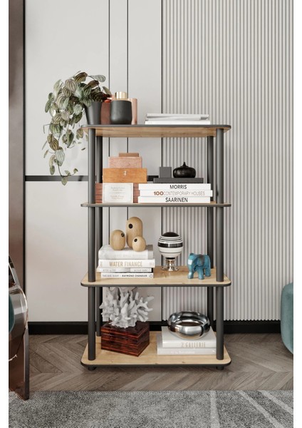 4 Katlı Dekoratif Diktörtgen Kitaplık Meşe fiyatları