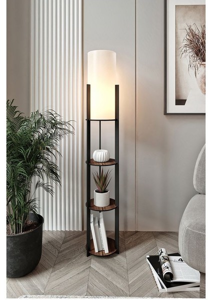 Radiante Yuvarlak Raflı Lambader Ceviz