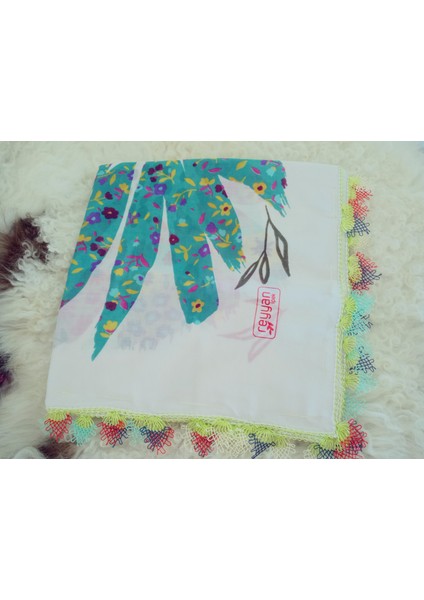 ve Reyhan %100 Pamuk Yazma Üzerine Tamamı El Işi Dört Tarafı Oyalı Yazma, Eşarp, Mevlit Örtüsü 100 x 100CM