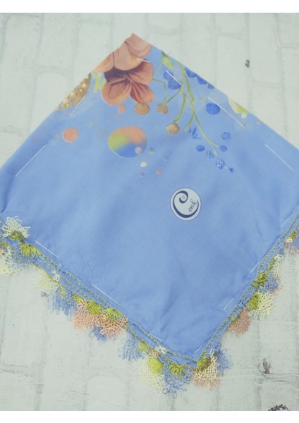 ve Reyhan %100 Pamuk Yazma Üzerine Tamamı El Işi Dört Tarafı Oyalı Yazma, Eşarp, Mevlit Örtüsü 100 x 100CM