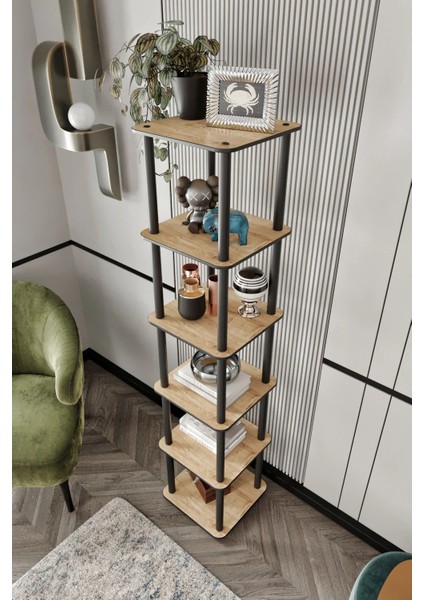 6 Katlı Dekoratif Kare Kitaplık Meşe modelleri