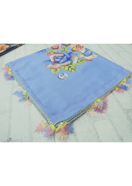 ve Reyhan %100 Pamuk Yazma Üzerine Tamamı El Işi Dört Tarafı Oyalı Yazma, Eşarp, Mevlit Örtüsü 100 x 100CM