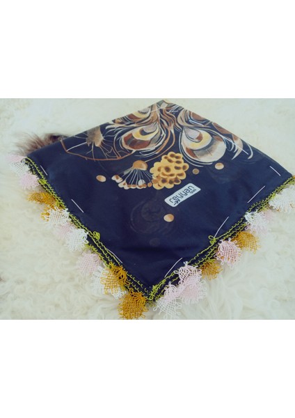 ve Reyhan %100 Pamuk Yazma Üzerine Tamamı El Işi Dört Tarafı Oyalı Yazma, Eşarp, Mevlit Örtüsü 100 x 100CM